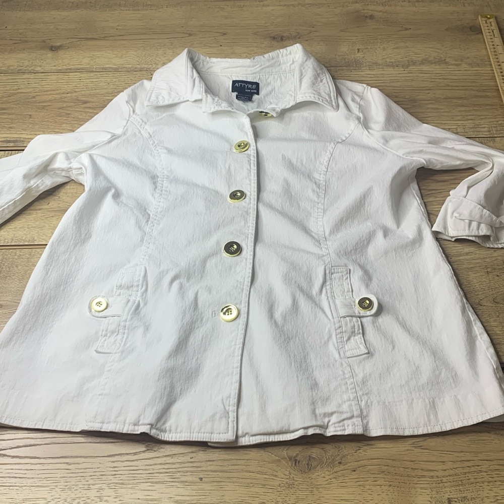 Attyre White Women's Button Front Jacket with Gold Buttons